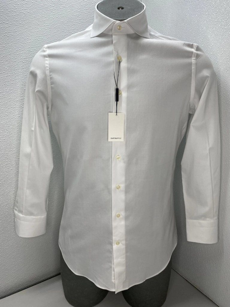 Suitsupply Mens Shirt White Size 14.5 Twill Tailored Fit Long Sleeve Button Up